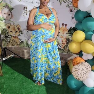 Floral Yellow and Blue Dress